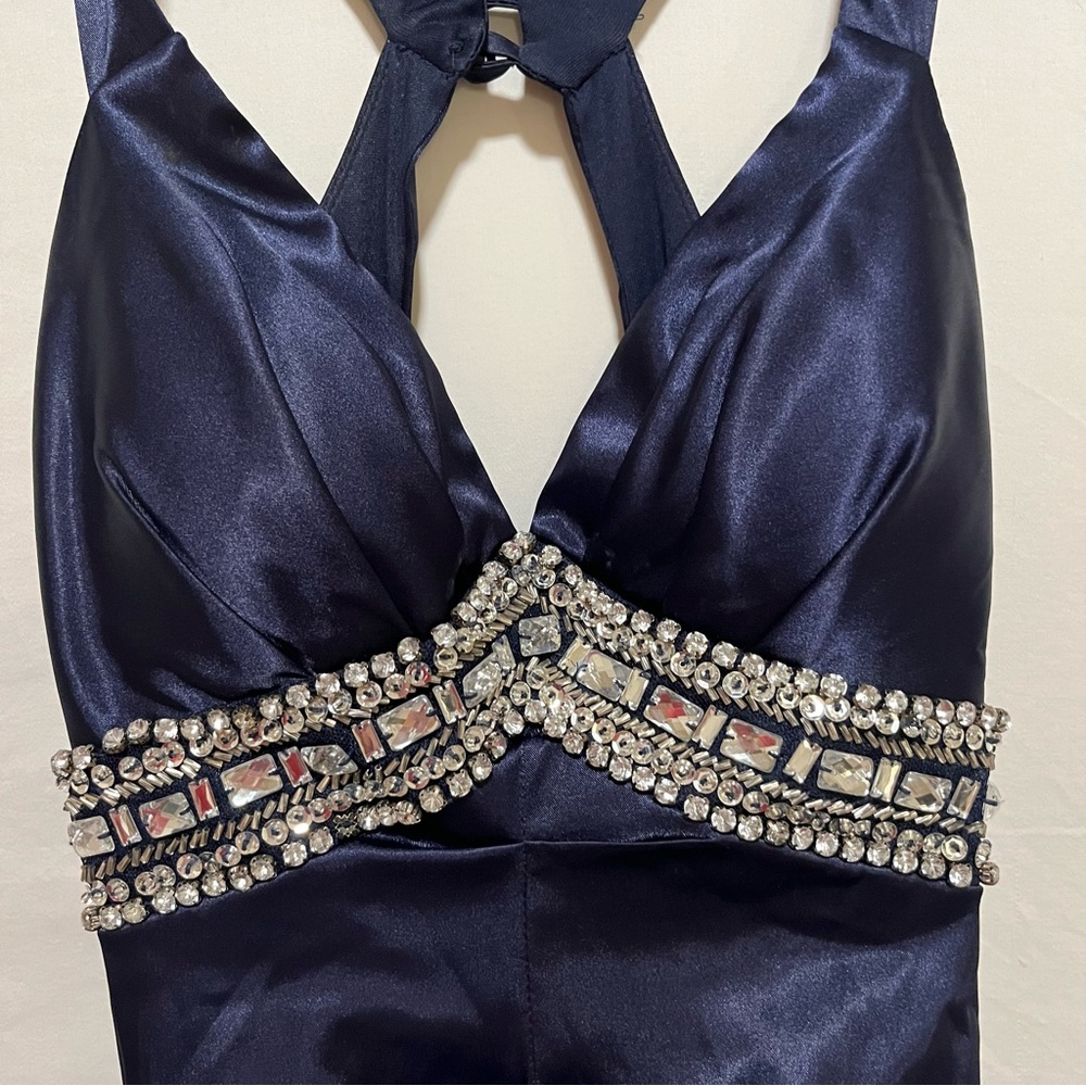 Navy Blue Satin Mini Dress